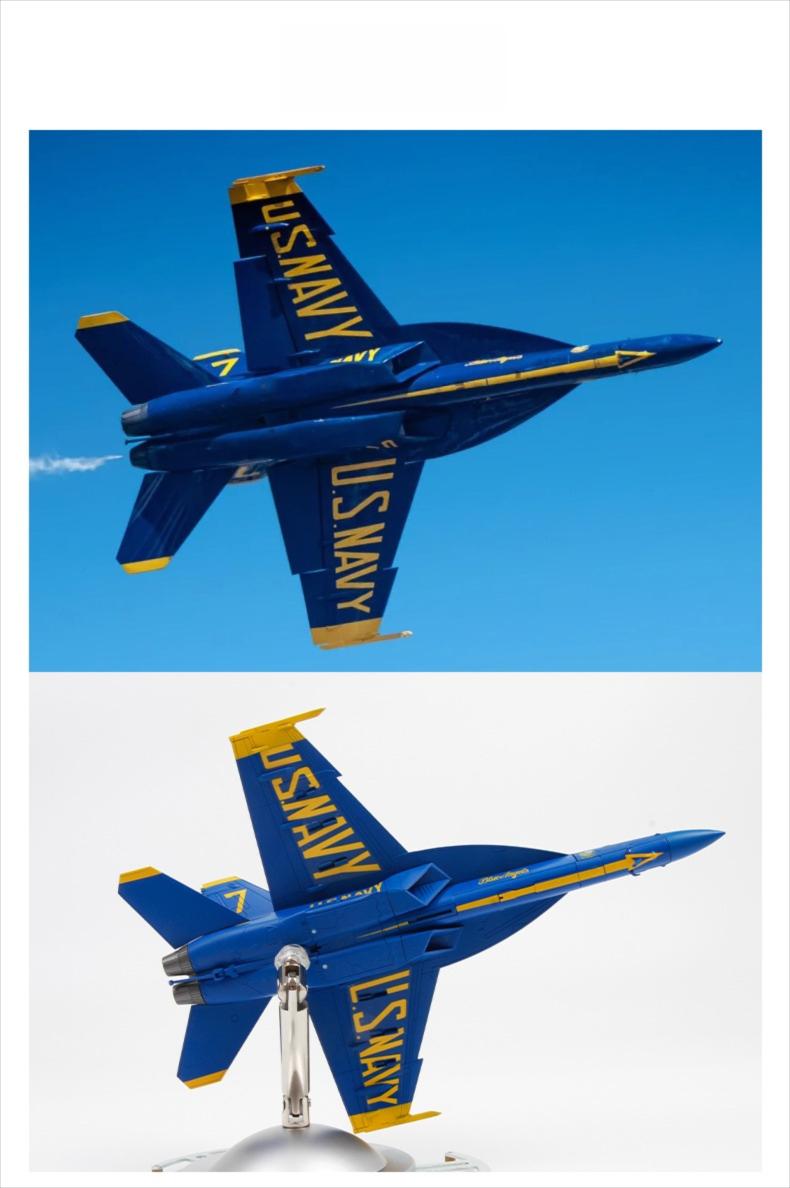 طائرة مقاتلة أمريكية من طراز Blue Angels F/A-18 Hornet بمقياس 1:72 - 25 سم / 9.8 بوصة - نموذج طائرة مقاتلة مصبوب ممتاز من سبائك الزنك والبلاستيك ABS