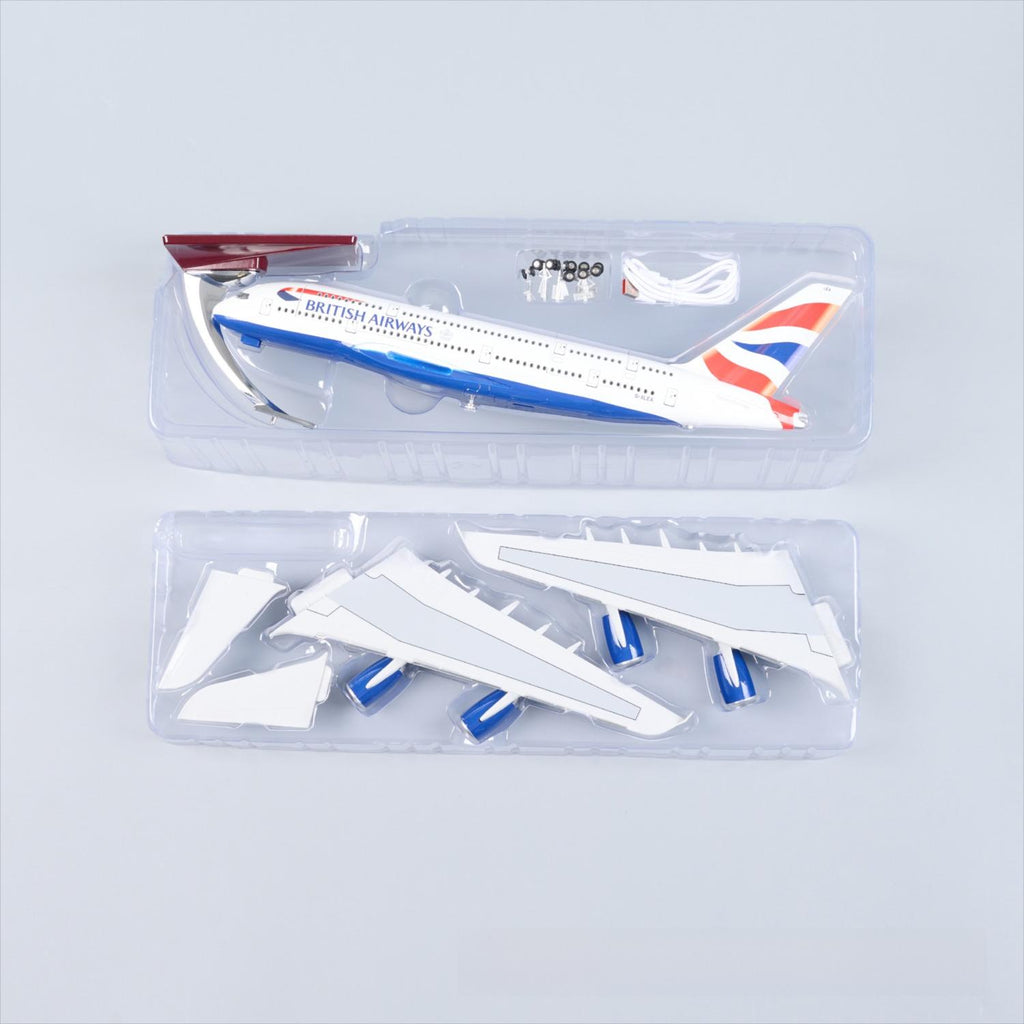 طائرة الخطوط الجوية البريطانية إيرباص A380 بمقياس 1:160 – 45.5 سم / 17.9 بوصة – أضواء LED تعمل بالصوت