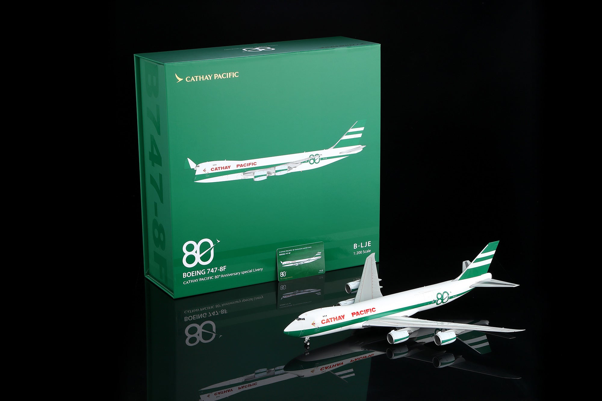 Cathay Pacific B747-8F "80th Anniversary Retro" B-LJE – Scale 1:200 Diecast Model – SQ wings L2337/L2337FD/L2337C