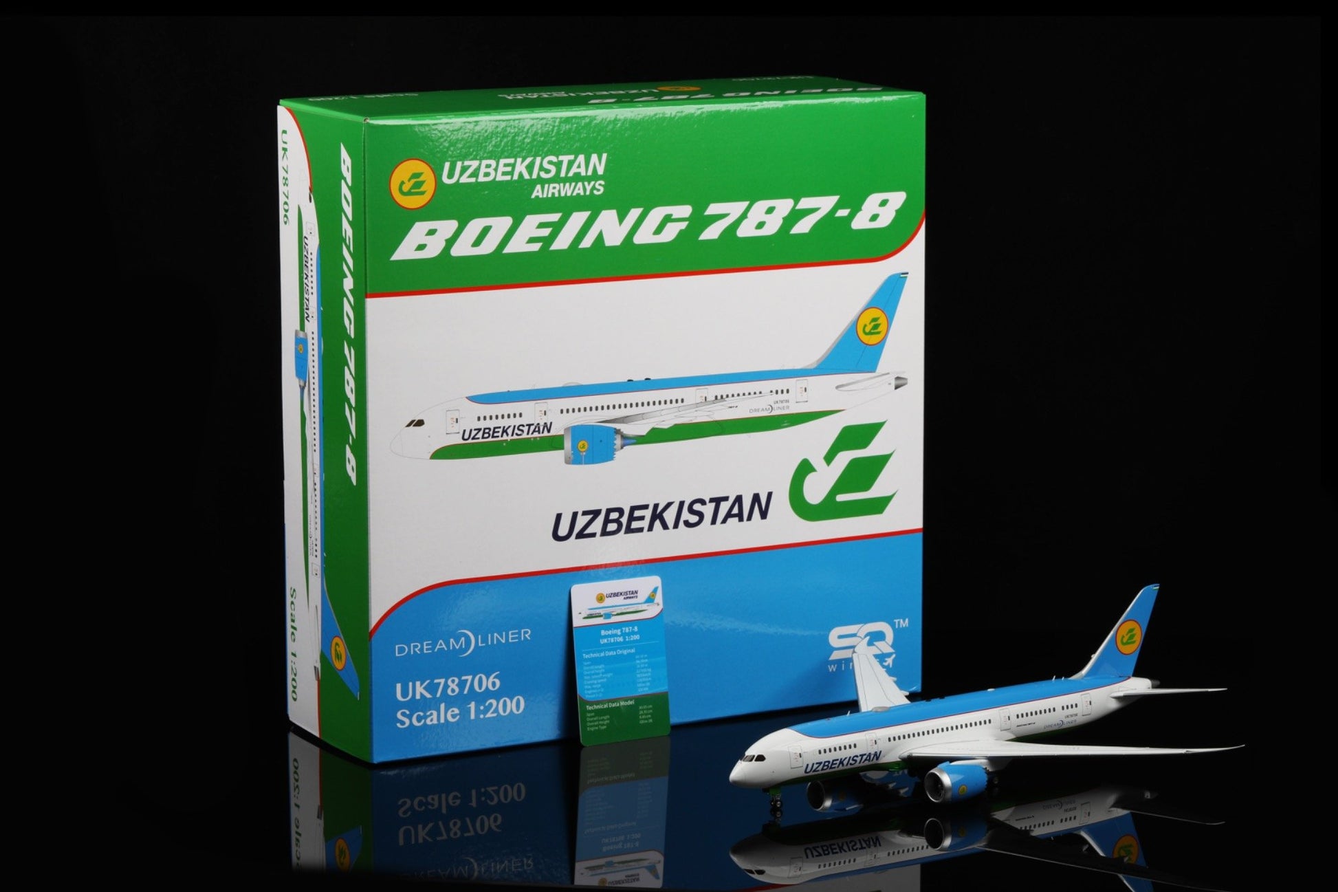 Uzbekistan B787-8 UK78706 – Scale 1:200 – SQ Wings – 28.35 cm