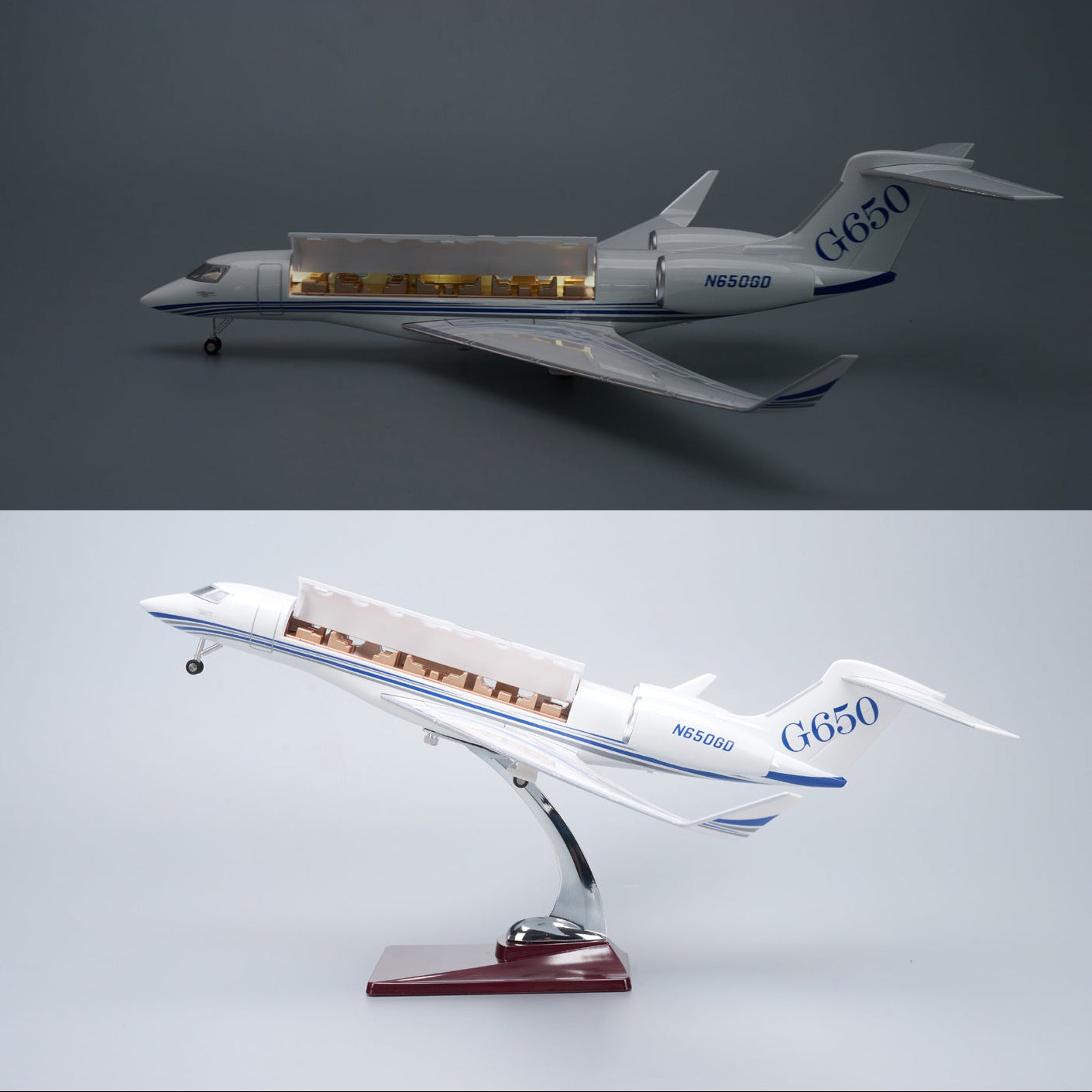 Gulfstream G650ER Jet Model – 1:50 Scale (45cm / 17.7in) – LED Architectural Cutaway