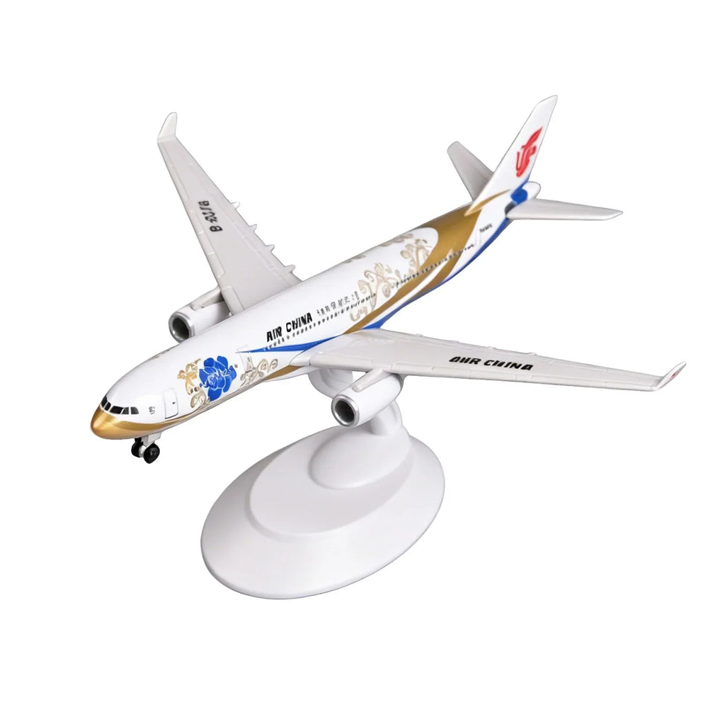 Air China A330 Zichen livery scale model, 8-inch resin airliner on white display stand, front three-quarter view on white background