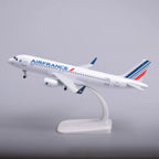 Air France A320 model plane on its display stand, side view climbing pose
