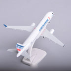 Air France A320 model on its display stand, high rear view showing the tricolor tail
