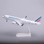 Air France A320 model plane on its display stand, side view