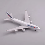 Air France Cargo 747-400 model on its display stand, high rear view showing the tricolor tail