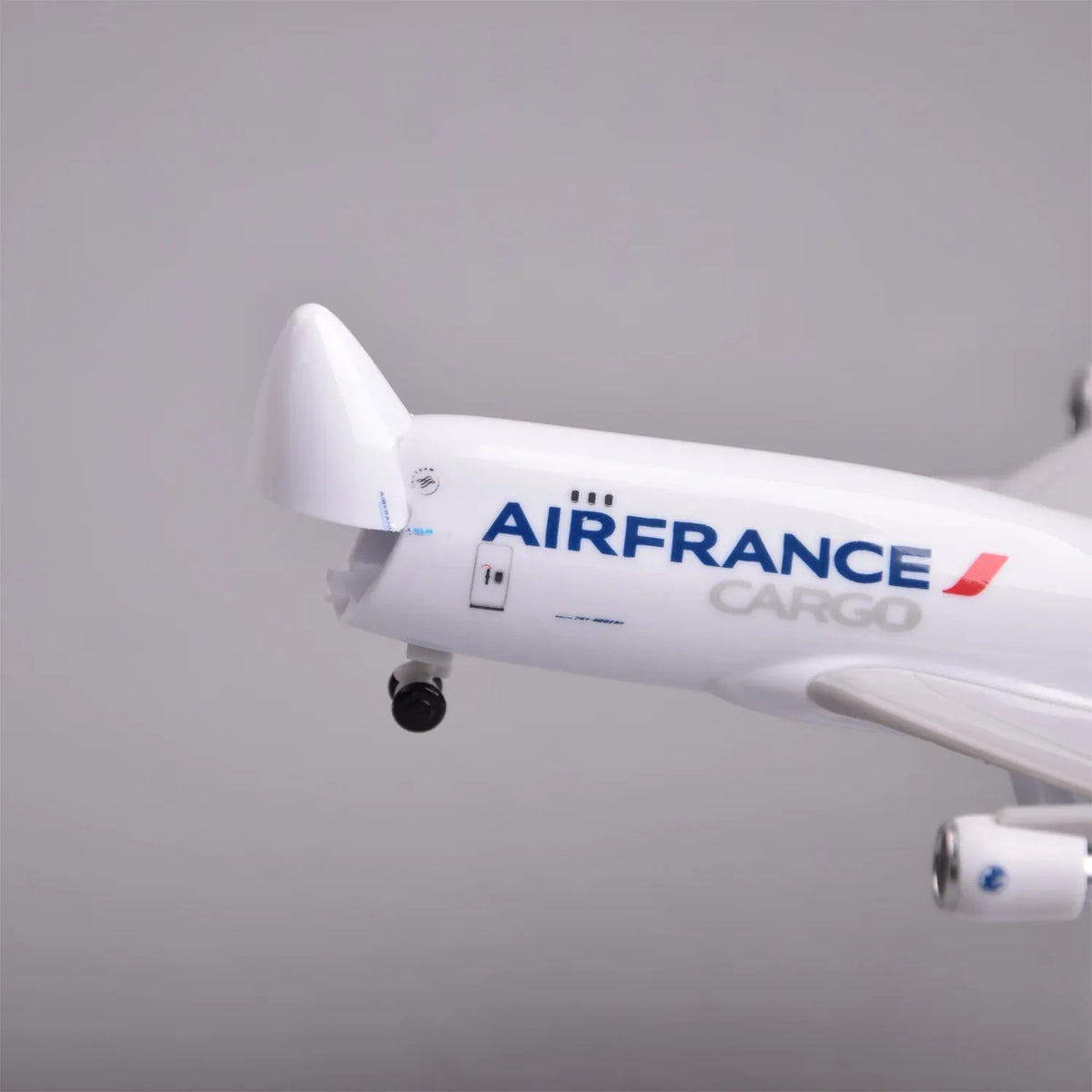 Close-up of the Air France Cargo 747 model with the nose cargo door open