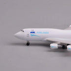 ASL Airlines 747 model on its display stand, front view of the nose and blue livery