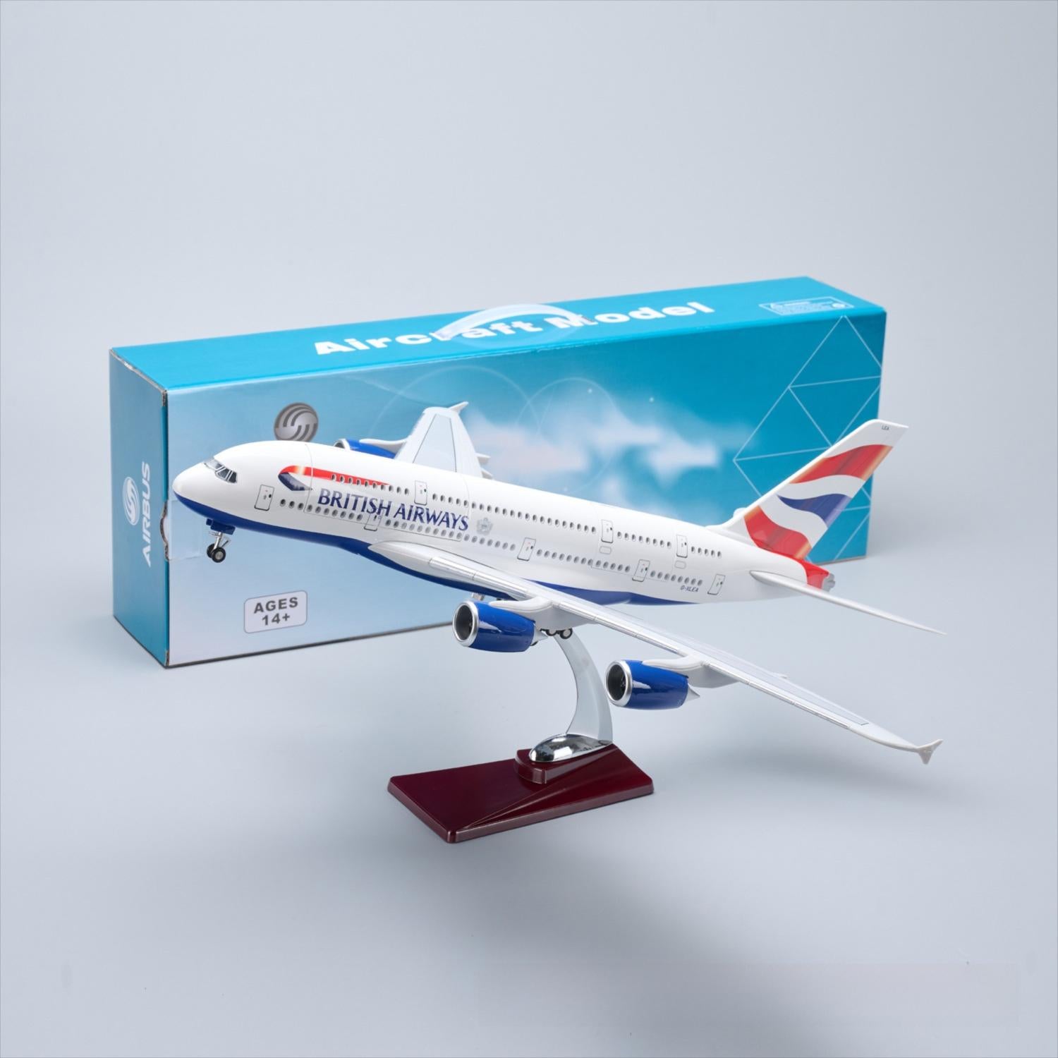 طائرة الخطوط الجوية البريطانية إيرباص A380 بمقياس 1:160 – 45.5 سم / 17.9 بوصة – أضواء LED تعمل بالصوت