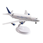 Boeing 747 Dreamlifter 8-inch resin scale model on its white display stand, on white background