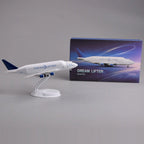 Boeing Dreamlifter 8-inch model on its display stand next to its blue gift box