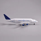 Side profile of the Boeing Dreamlifter model with its blue tail and four engines