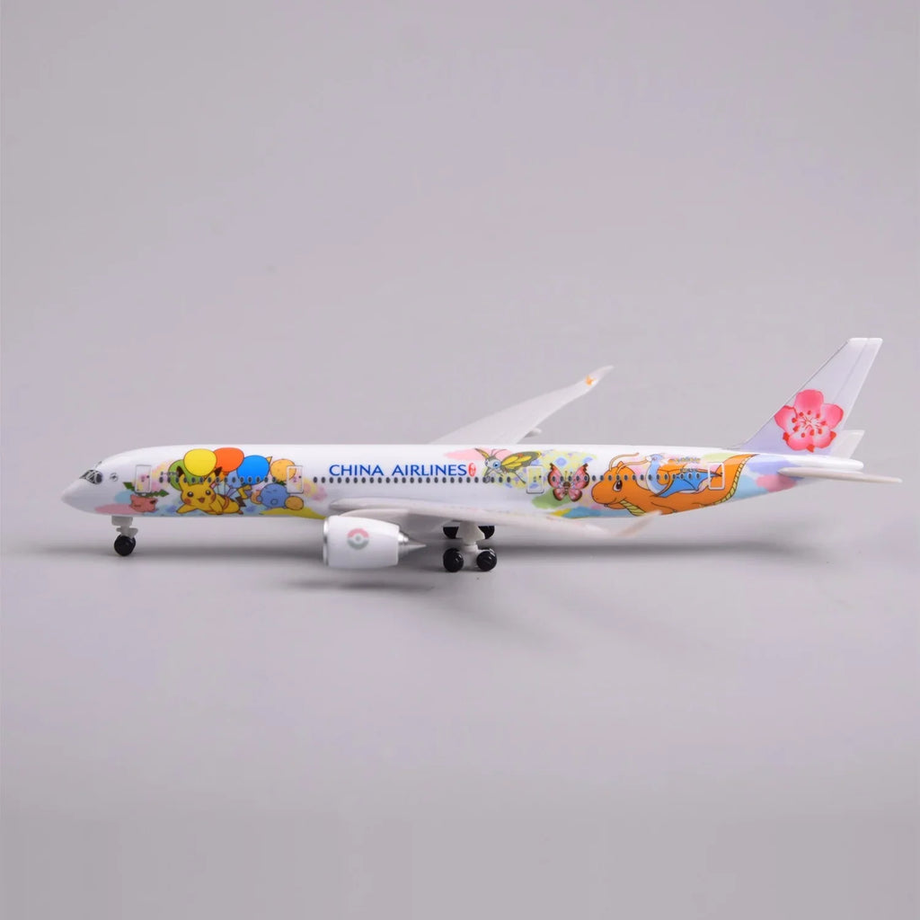 Side profile of the China Airlines A350 special-livery model with landing gear down