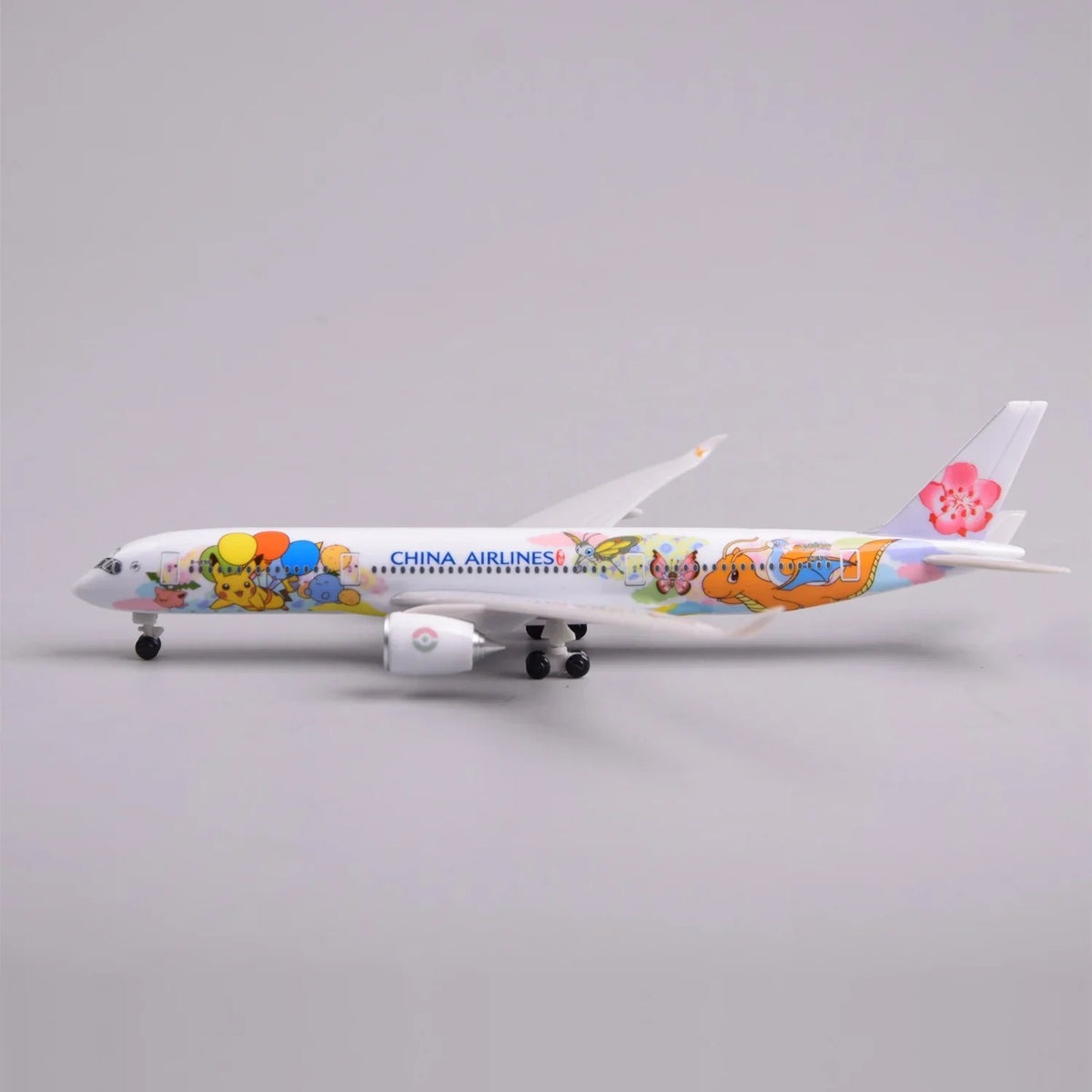 Side profile of the China Airlines A350 special-livery model with landing gear down