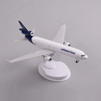 High three-quarter view of the Lufthansa Cargo MD-11 model showing the tri-jet tail