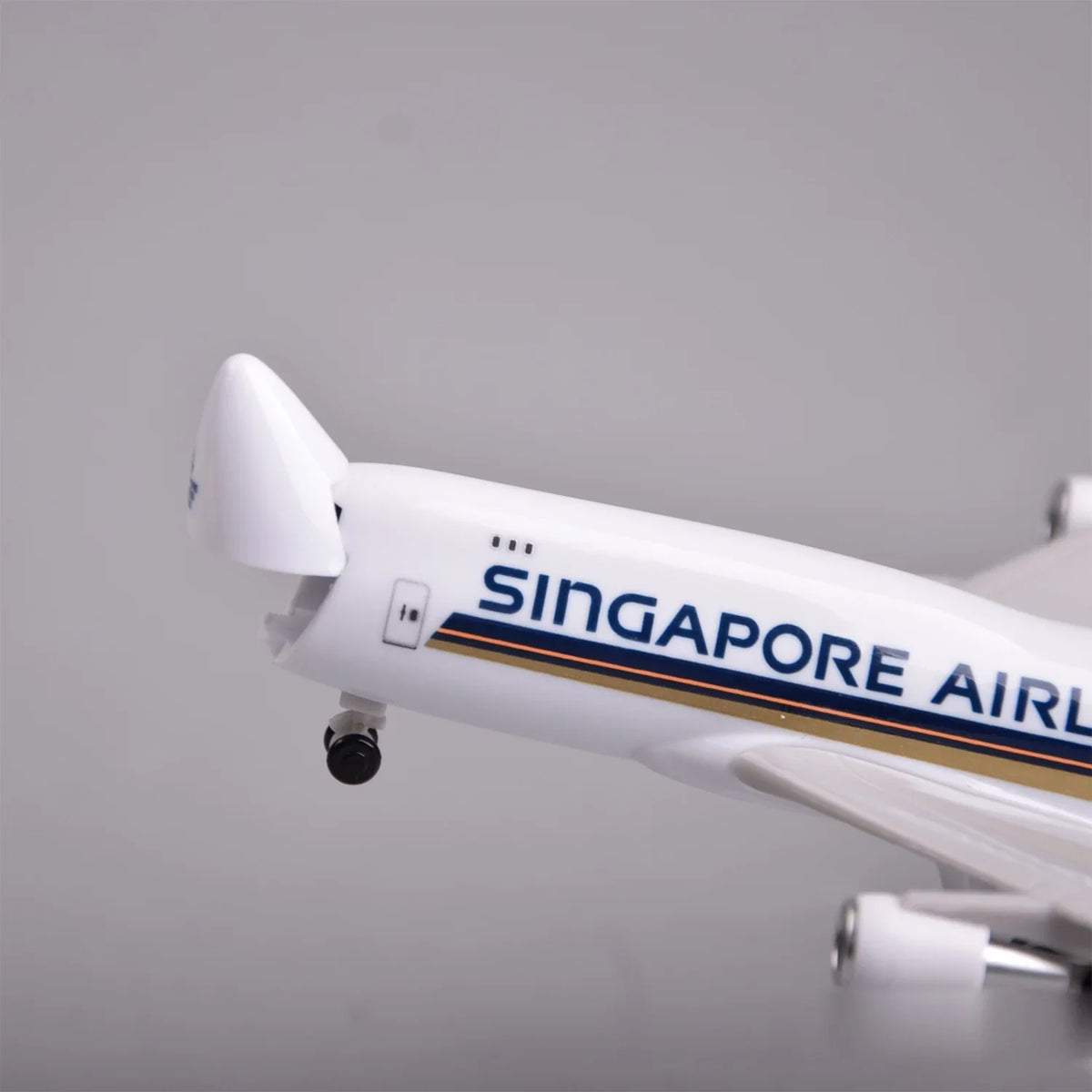 Close-up of the Singapore Airlines Cargo 747 model with the nose cargo door open