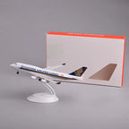 Singapore Airlines Cargo 747 8-inch model plane on display stand next to its gift box