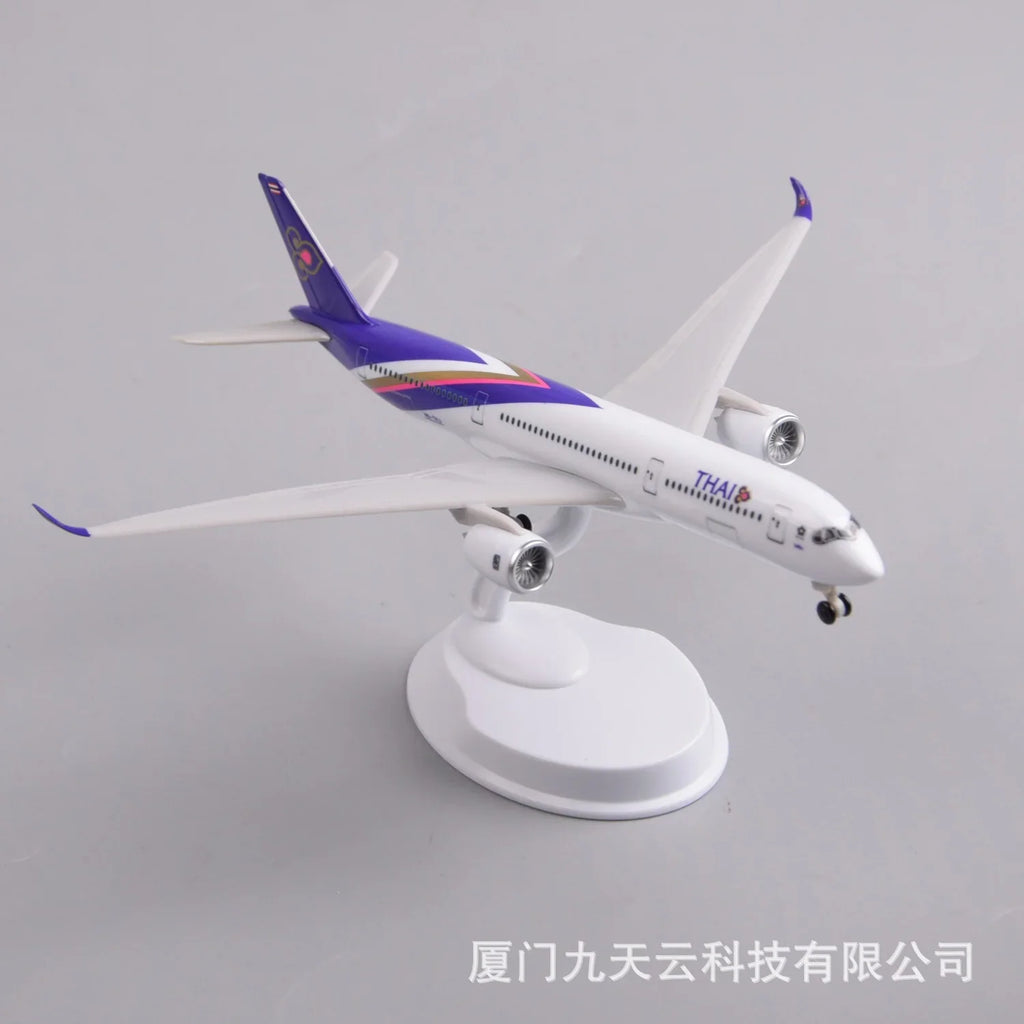 Thai Airways Airbus A350 8-inch resin scale model on its white display stand, high three-quarter view