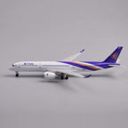 Side profile of the Thai Airways A350 model with landing gear down and purple tail