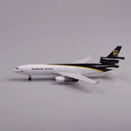 Side profile of the UPS MD-11 scale model showing the tri-jet tail engine and Worldwide Services livery