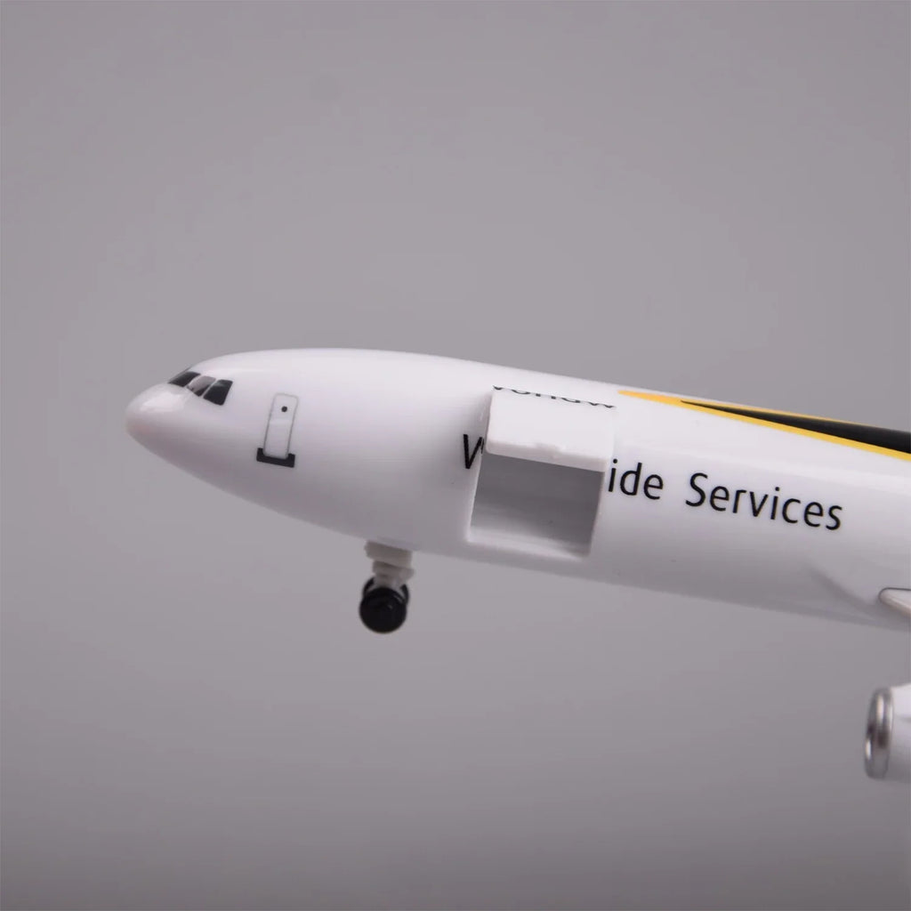 Close-up of the UPS MD-11 model nose with the main-deck cargo door open